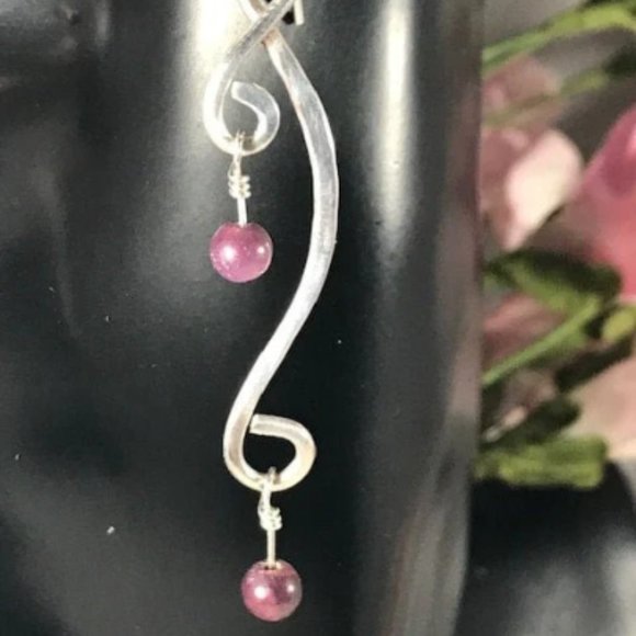 Ruby Sterling Silver Dangle Earrings- Ruby Earrings Dangle Style #1 - Picture 3 of 4